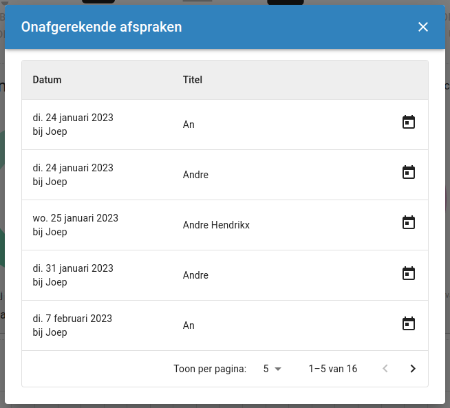 dashboard gebruikers taken: onafgerekende afspraken