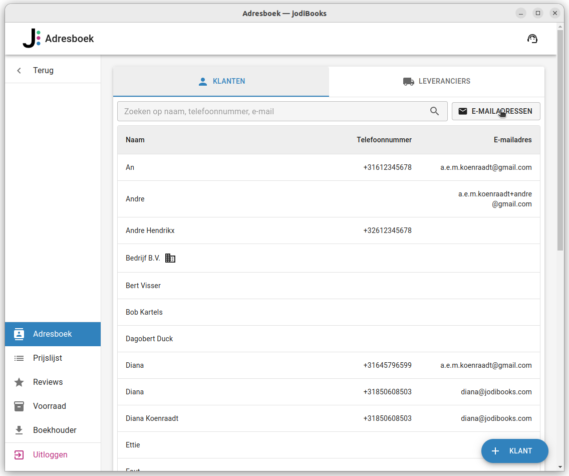 Klanten mailadressen
