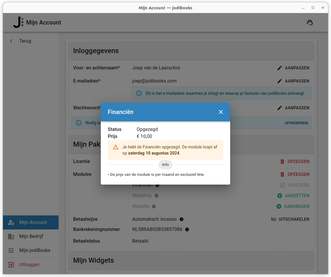 module opzeggen bevestigen